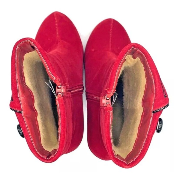 Crape Myrtle Red Velvet Heel Boots with Buttons - Picture 12 of 12